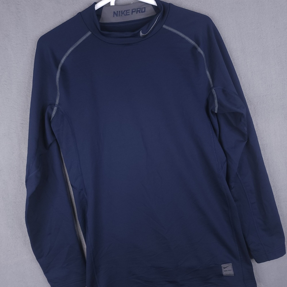 Nike Pro Compression Shirt‎ Mens XL Navy Blue Mock Neck Long Sleeve Gym